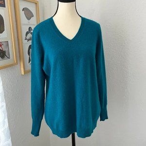 Kirkland Signature 100% Cashmere V Neck Sweater Emerald Green Woman Size X Large